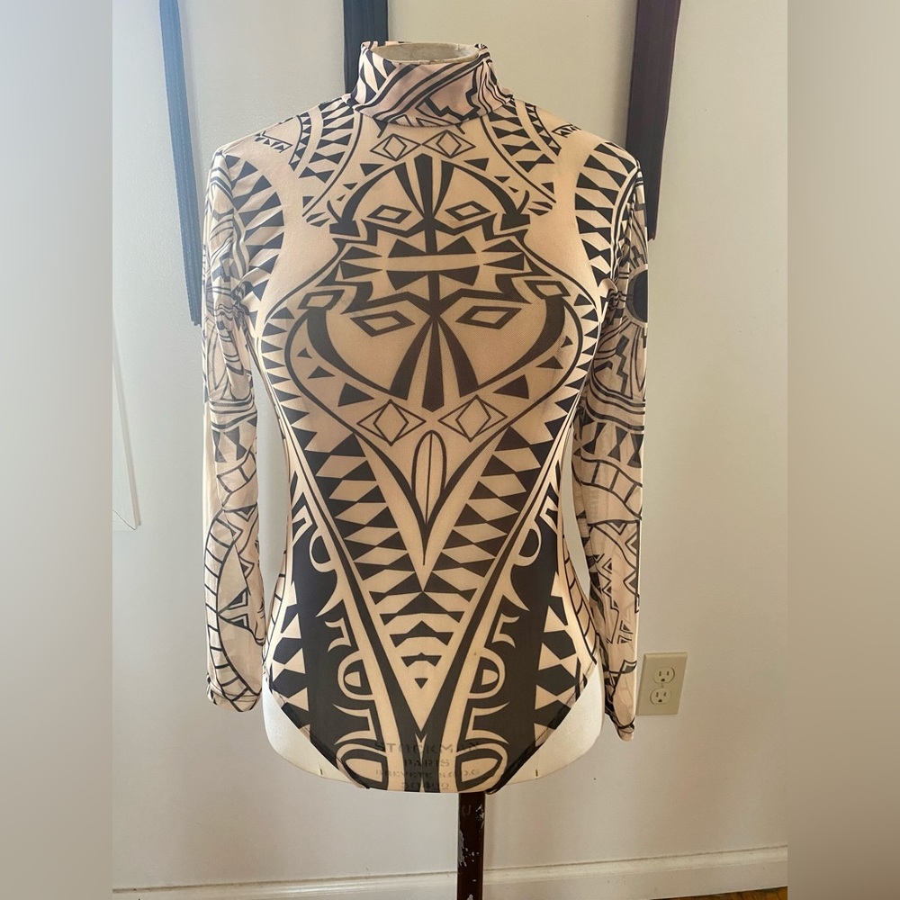 Sheer sexy Aztec tribal style bodysuit S-M